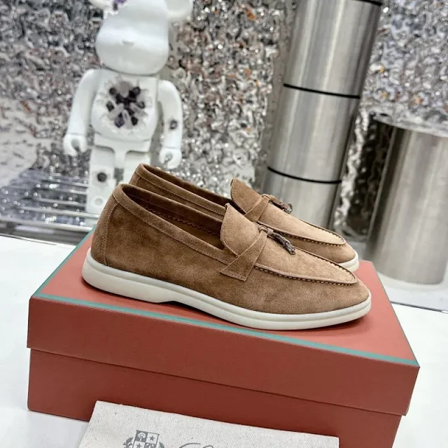 Loro Piana Leather Shoes Suede slip-on loafers with white rubber soles product detail image 24