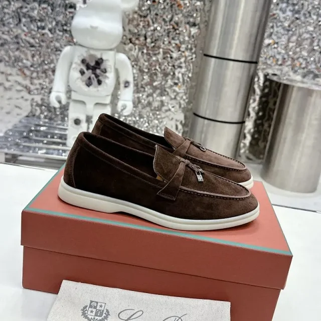 Loro Piana Leather Shoes Suede slip-on loafers with white rubber soles product detail image 31