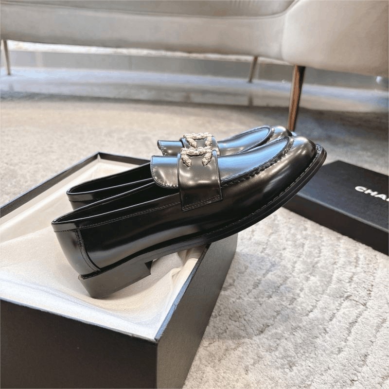 Chanel Loafer Black Leather Dress Shoes