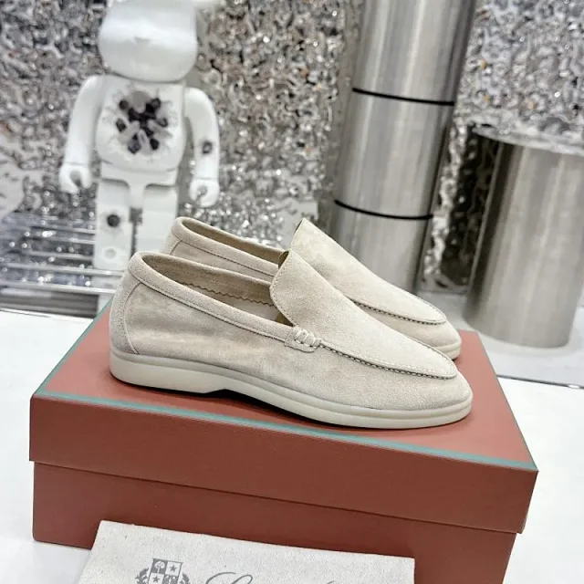 Loro Piana Leather Shoes Suede slip-on loafers with white rubber soles product detail image 19
