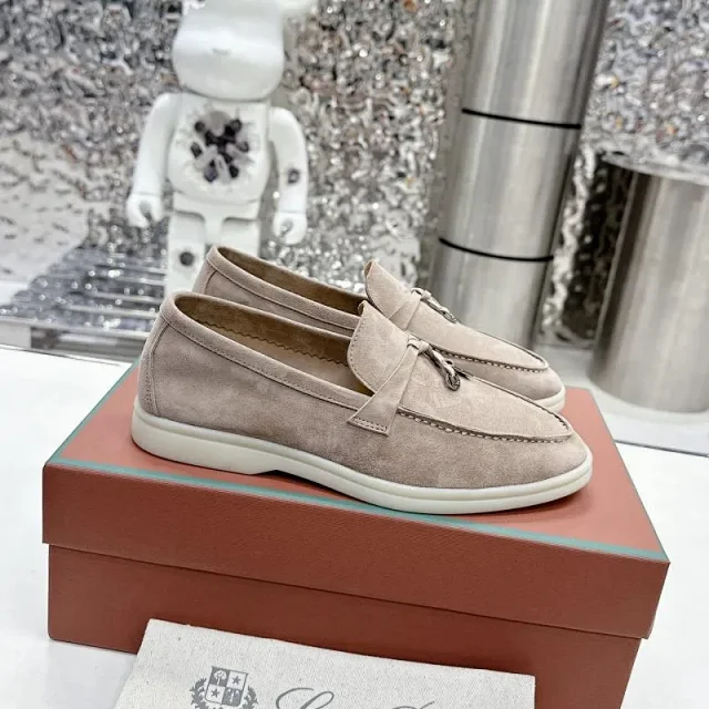 Loro Piana Leather Shoes Suede slip-on loafers with white rubber soles product detail image 30
