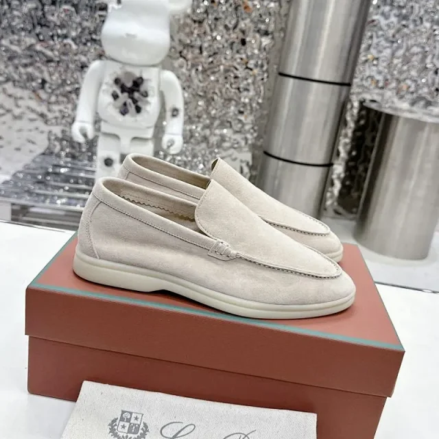 Loro Piana Leather Shoes Suede slip-on loafers with white rubber soles product detail image 17