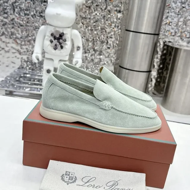 Loro Piana Leather Shoes Suede slip-on loafers with white rubber soles product detail image 11
