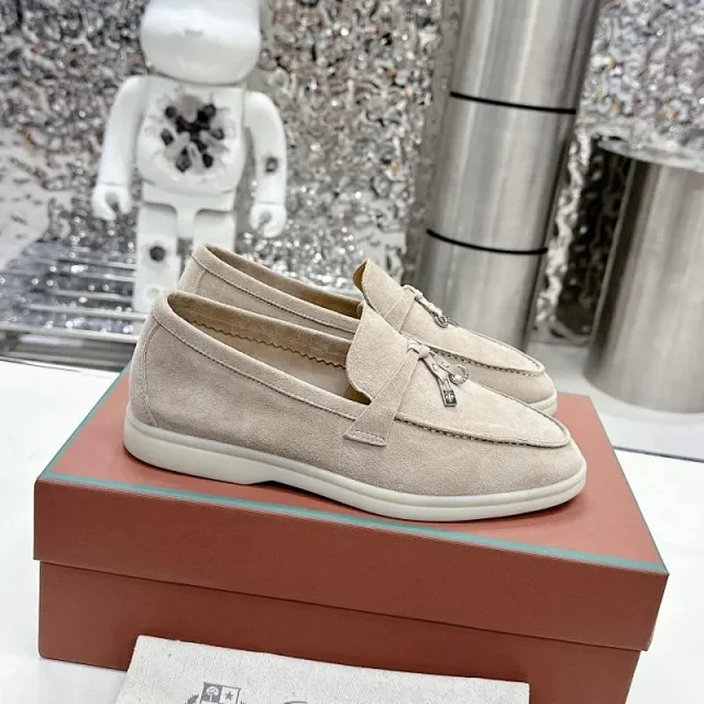 Loro Piana Leather Shoes Suede slip-on loafers with white rubber soles product detail image 32
