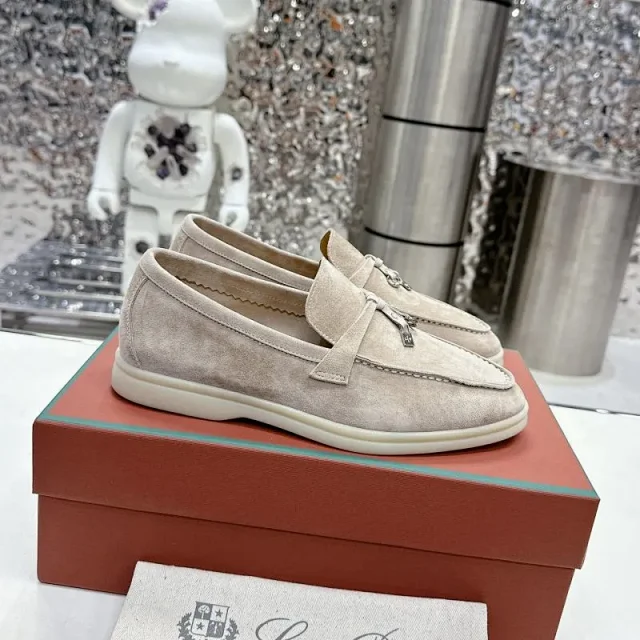 Loro Piana Leather Shoes Suede slip-on loafers with white rubber soles product detail image 23