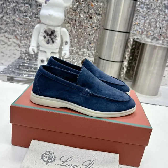 Loro Piana Leather Shoes Suede slip-on loafers with white rubber soles product detail image 20