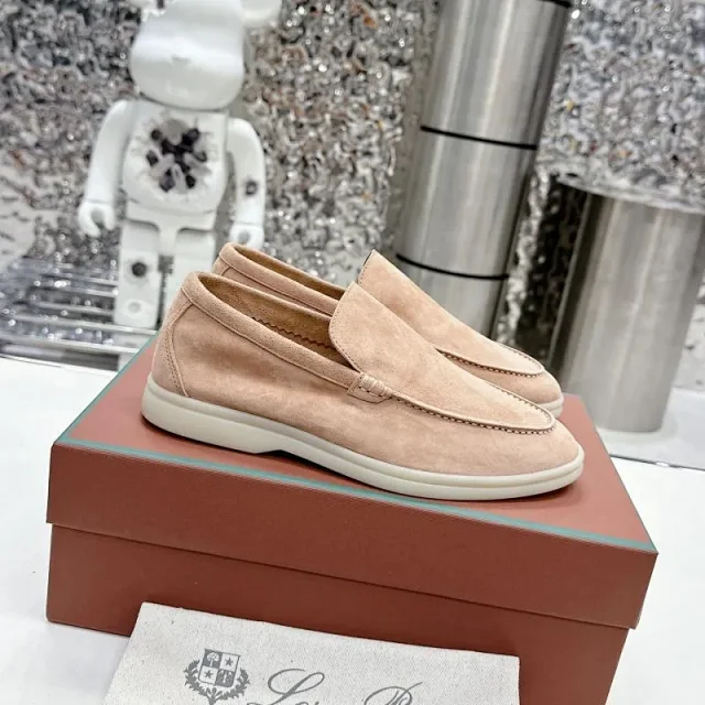 Loro Piana Leather Shoes Suede slip-on loafers with white rubber soles product detail image 12