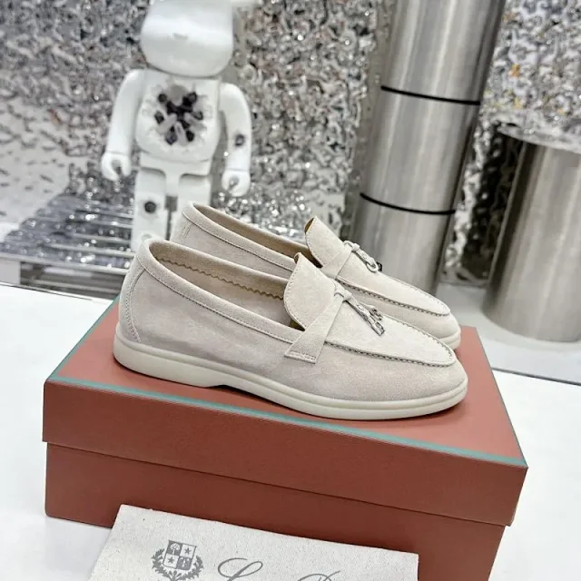 Loro Piana Leather Shoes Suede slip-on loafers with white rubber soles product detail image 35