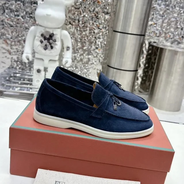 Loro Piana Leather Shoes Suede slip-on loafers with white rubber soles product detail image 25