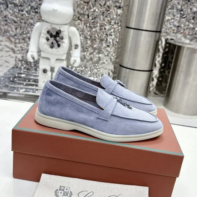 Loro Piana Leather Shoes Suede slip-on loafers with white rubber soles product detail image 33