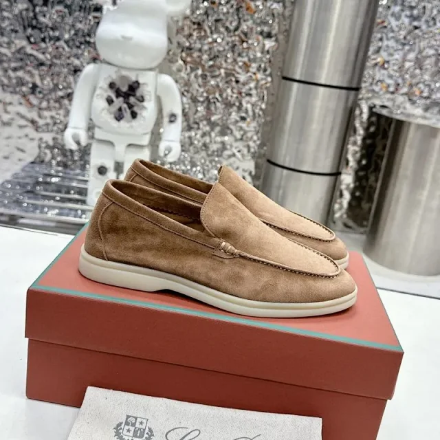 Loro Piana Leather Shoes Suede slip-on loafers with white rubber soles product detail image 14