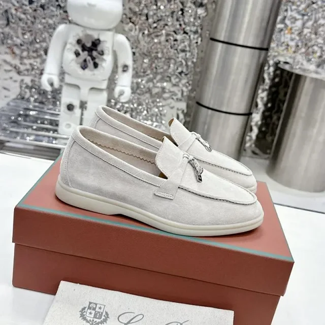 Loro Piana Leather Shoes Suede slip-on loafers with white rubber soles product detail image 37