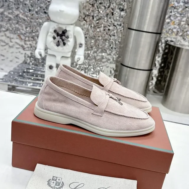 Loro Piana Leather Shoes Suede slip-on loafers with white rubber soles product detail image 34