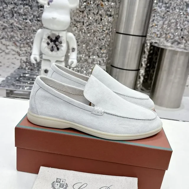 Loro Piana Leather Shoes Suede slip-on loafers with white rubber soles product detail image 22