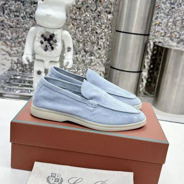 Loro Piana Leather Shoes Suede slip-on loafers with white rubber soles product detail image 13