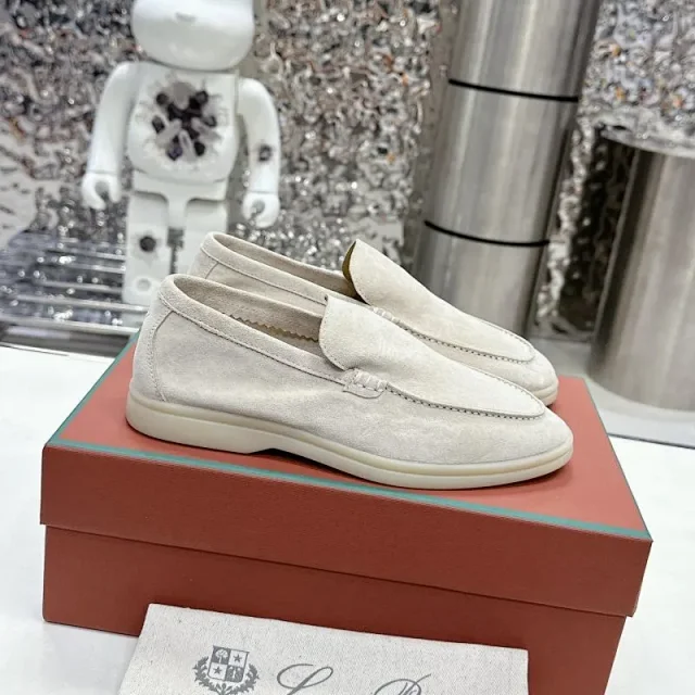 Loro Piana Leather Shoes Suede slip-on loafers with white rubber soles product detail image 15