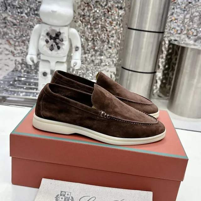 Loro Piana Leather Shoes Suede slip-on loafers with white rubber soles product detail image 18