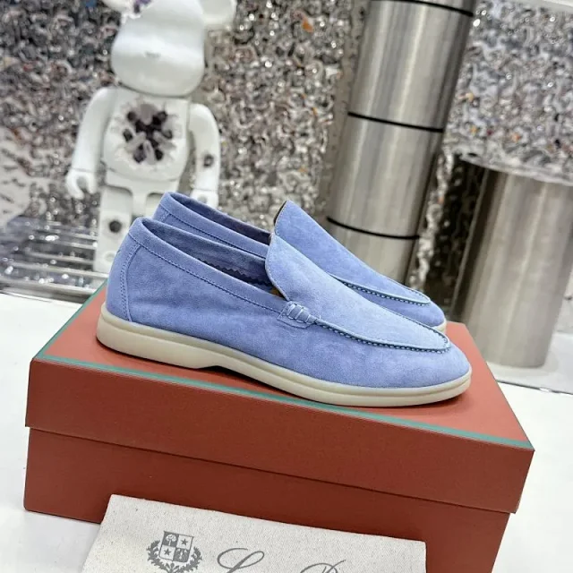 Loro Piana Leather Shoes Suede slip-on loafers with white rubber soles product detail image 16
