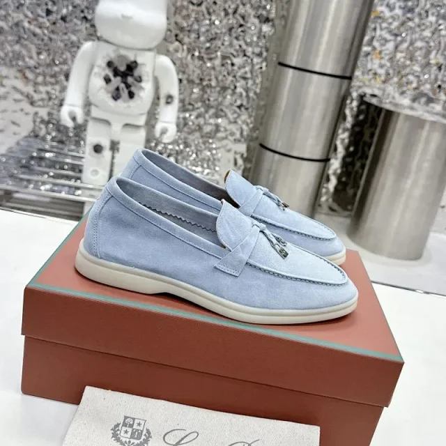 Loro Piana Leather Shoes Suede slip-on loafers with white rubber soles product detail image 36