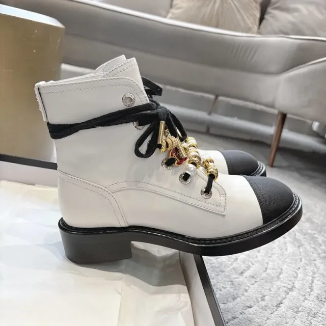 Chanel Boots Lace-Up Ankle with Cap Toe, Charm Detail and Block Heel product detail image 2