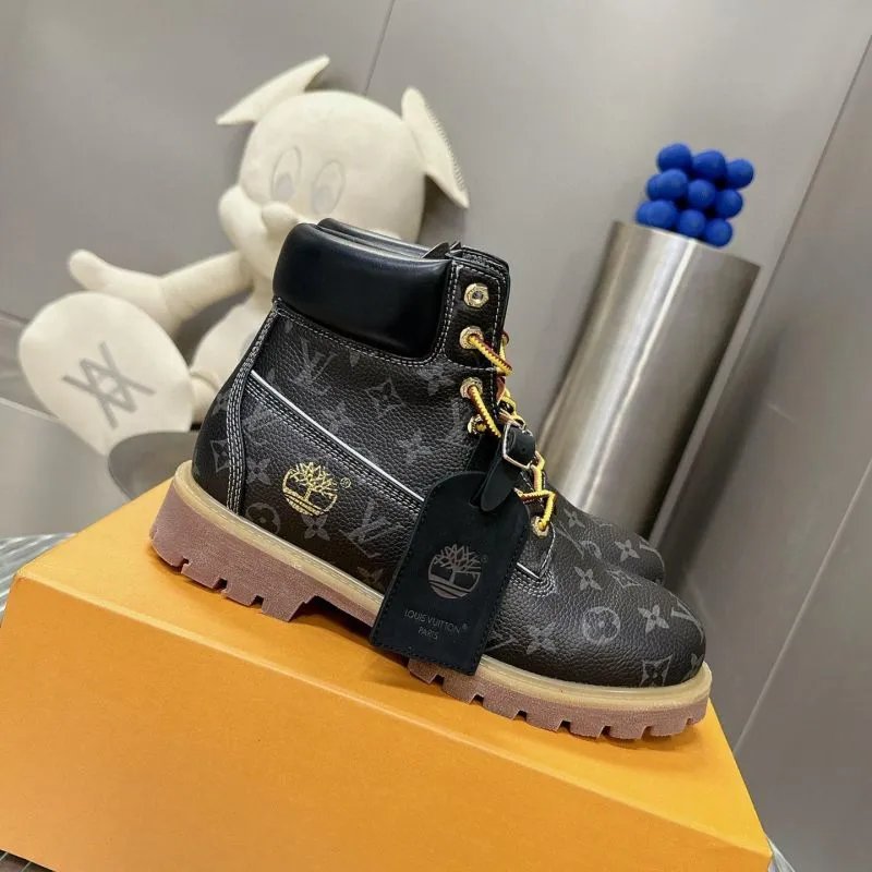 Louis Vuitton Boots Monogram lace-up work with Timberland tree-logo detailing — 2