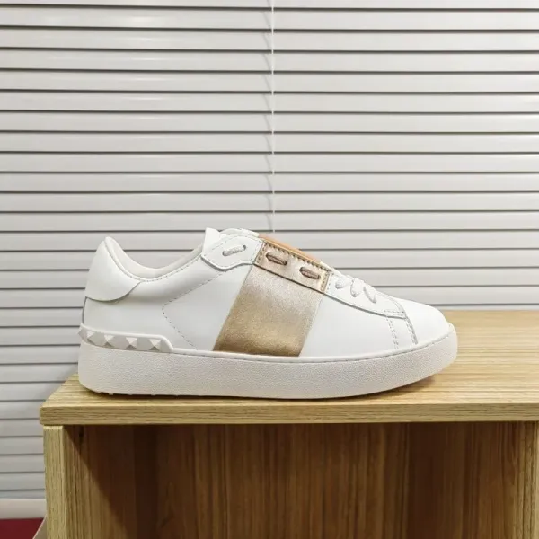 Valentino Rockstud Spike Low-Top Sneakers White with Gold Panel - 26