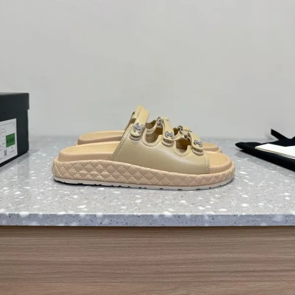 Chanel CC Logo Quilted Slide Sandals White Slippers - 4