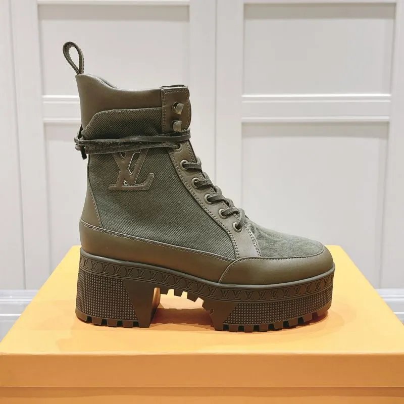 Louis Vuitton Boots Platform lace-up ankle with buckle straps and block heels — 7