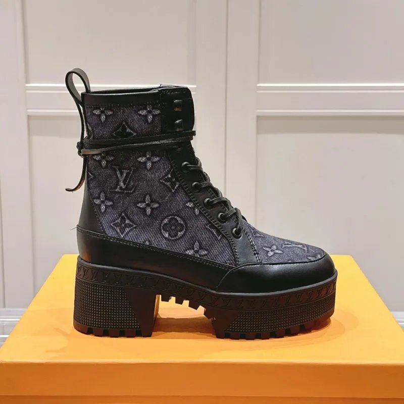 Louis Vuitton Boots Platform lace-up ankle with buckle straps and block heels — 8