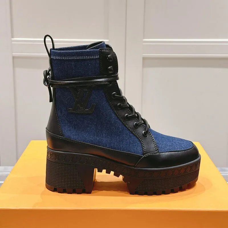 Louis Vuitton Boots Platform lace-up ankle with buckle straps and block heels — 4