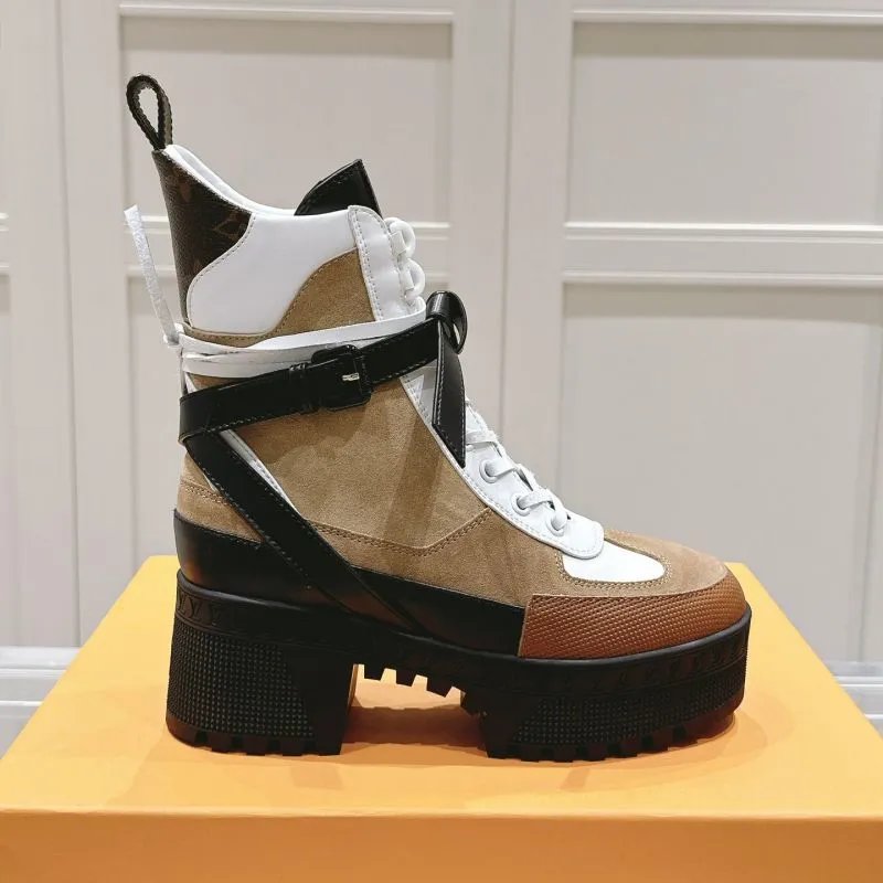 Louis Vuitton Boots Platform lace-up ankle with buckle straps and block heels — 3
