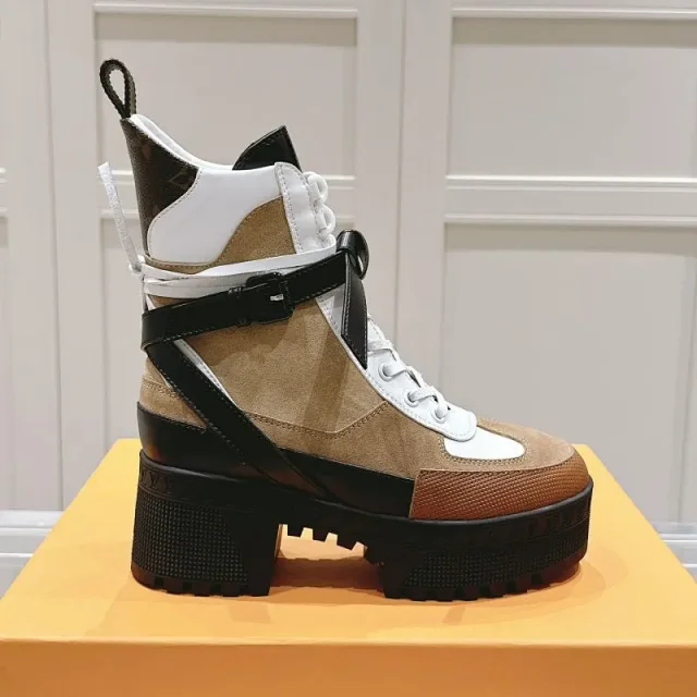 Louis Vuitton Boots Platform lace-up ankle with buckle straps and block heels product detail image 3