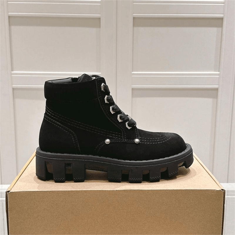 Black Suede Chunky Sole Ankle Boots
