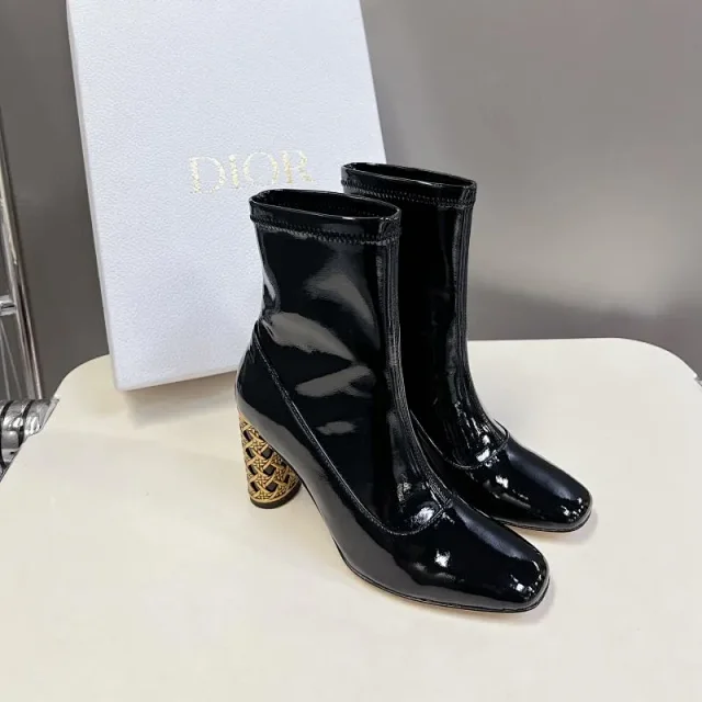 Dior Boots Ankle with Gold-Tone Cannage Block Heel product detail image 1