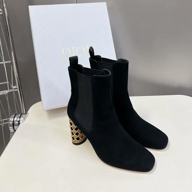 Dior Boots Ankle with Gold-Tone Cannage Block Heel product detail image 5