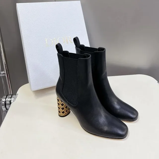 Dior Boots Ankle with Gold-Tone Cannage Block Heel product detail image 3