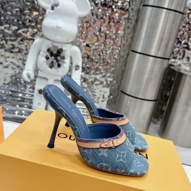 Louis Vuitton Denim Monogram Mule Heels Blue