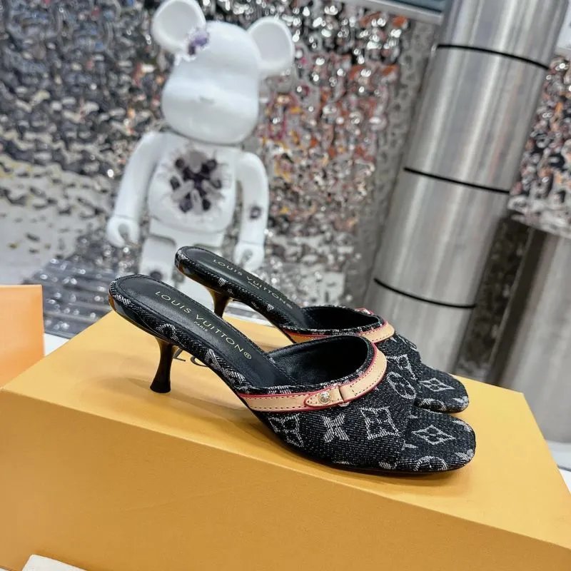 Louis Vuitton Monogram Denim Mule Heels Black