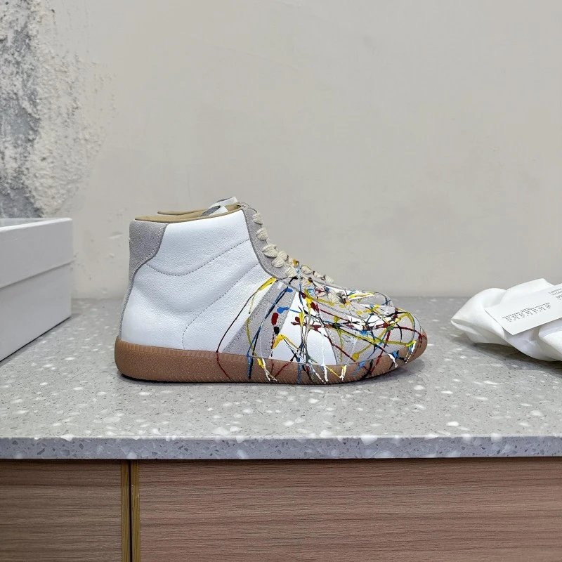 Maison Margiela Tabi High-Top Sneaker with Abstract Paint Splatter White Multicolor Sneakers