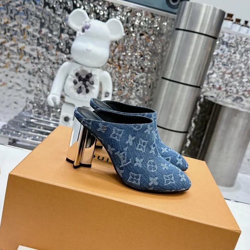 Louis Vuitton Monogram Denim Mule Heels Blue