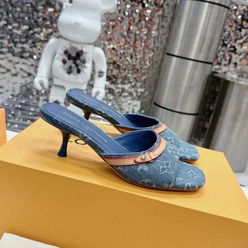 Louis Vuitton Denim Monogram Mule Heels Blue