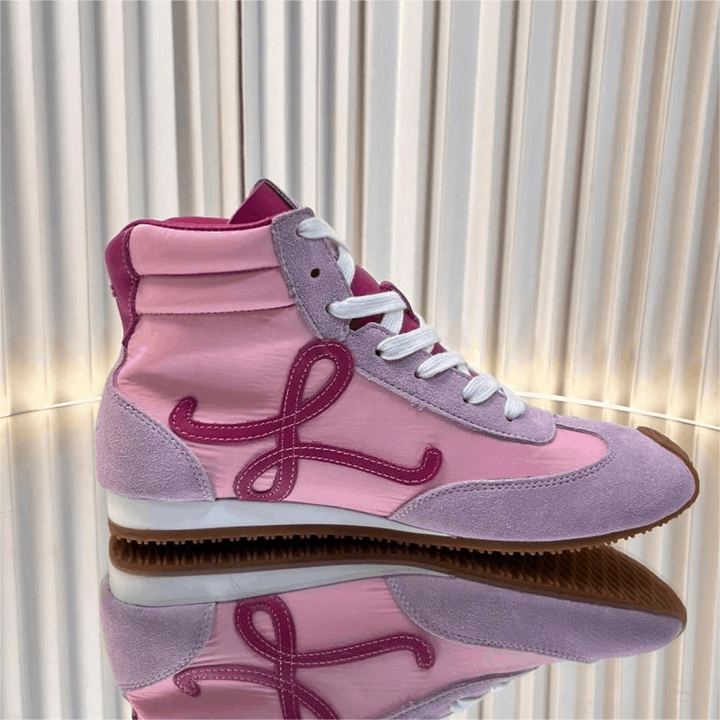 Louboutin High Top Pink Purple Fashion Sneakers