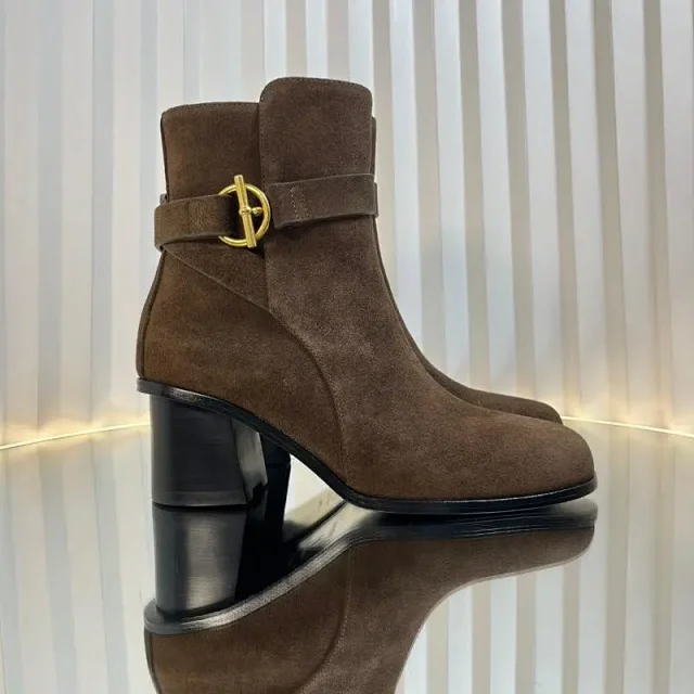 Unbranded Boots Suede Ankle with Gold-Tone Buckle and Block Heel product detail image 3