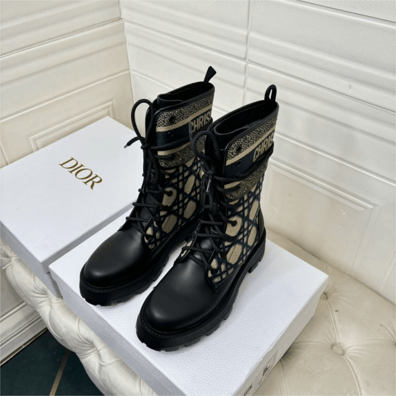 Dior Combat Boots Black Gold Fashion Boots