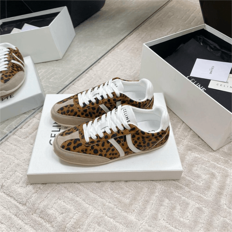 Celine Leopard Print White Casual Sneakers