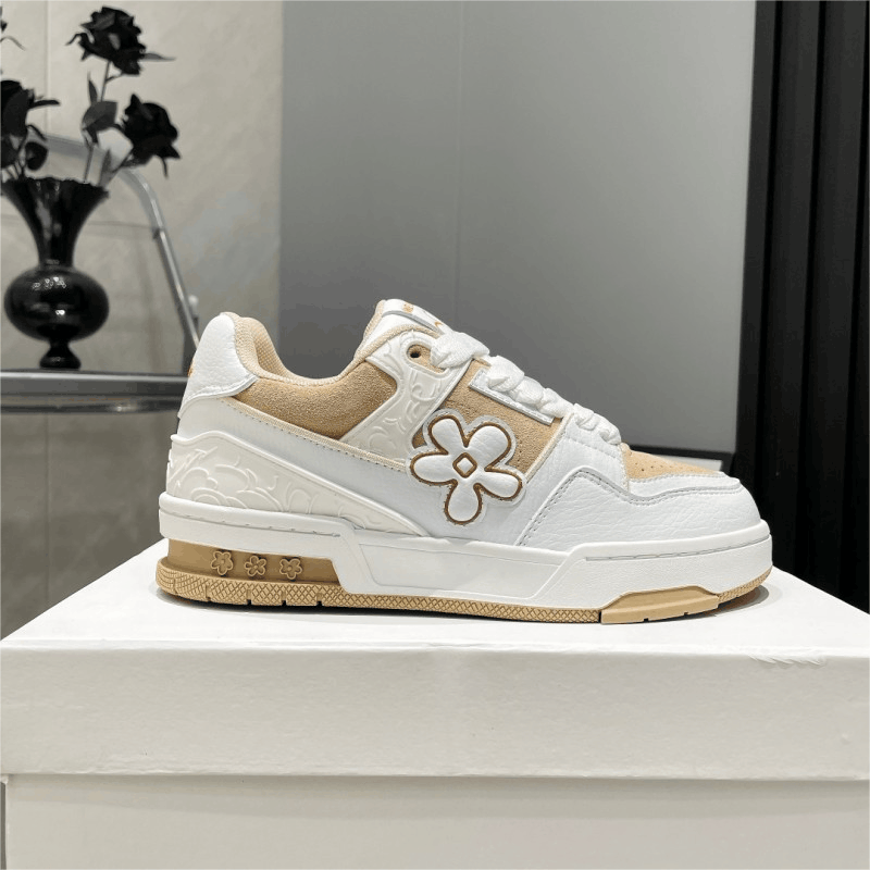 White Floral Embroidered Sneakers Casual Shoes