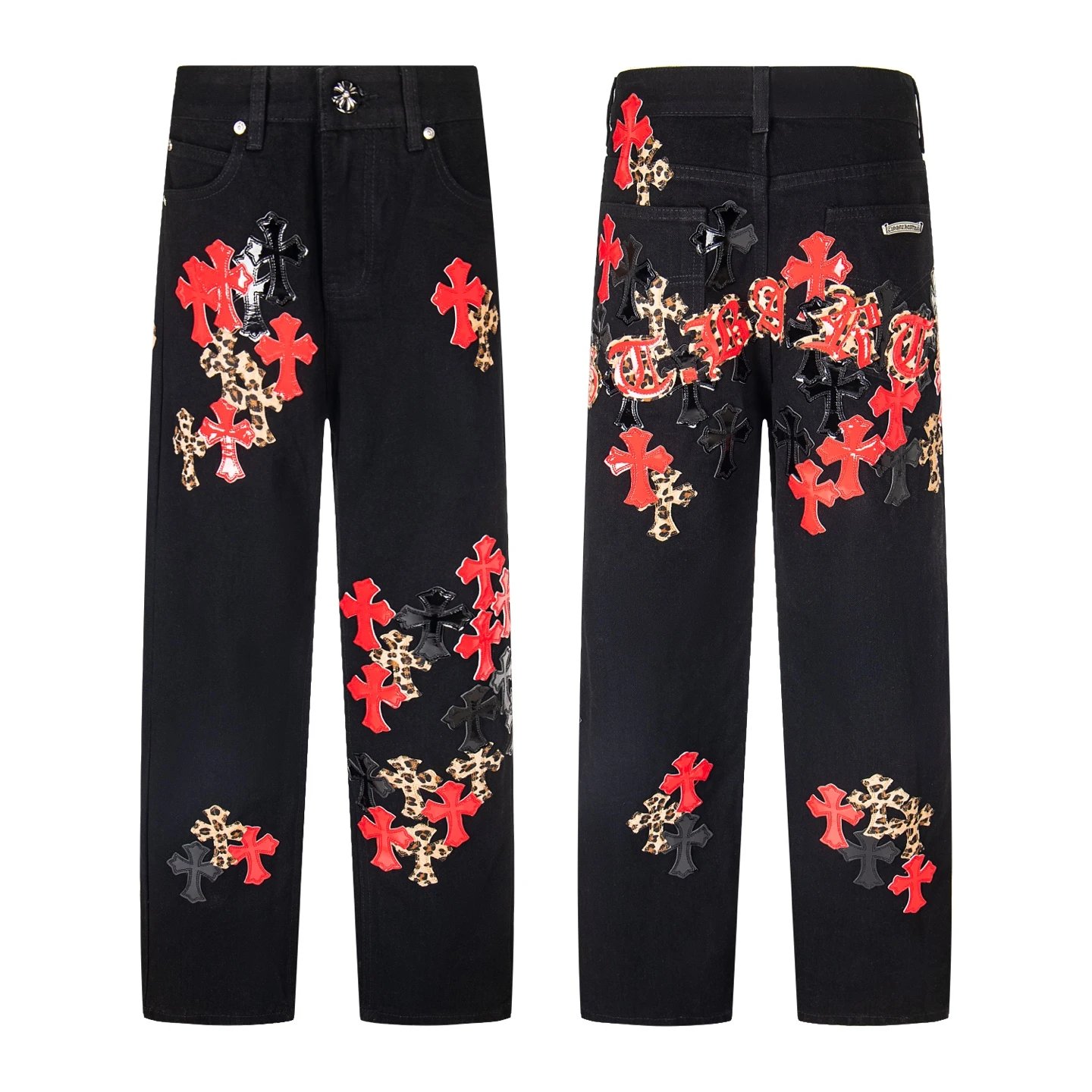 Chrome Hearts Black Cross Applique Jeans
