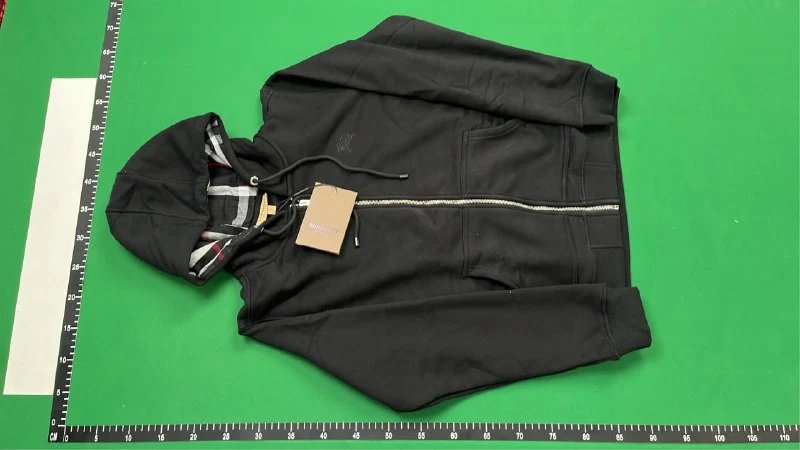 Burberry Black hoodie with monogram logo and check pattern hood lining product photo 4