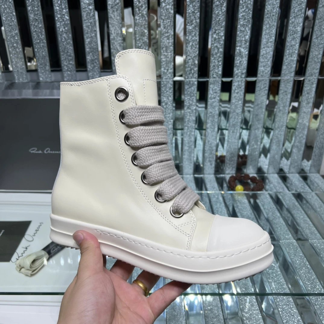 Rick Owens Off-White Platform High-Top Leather Boots