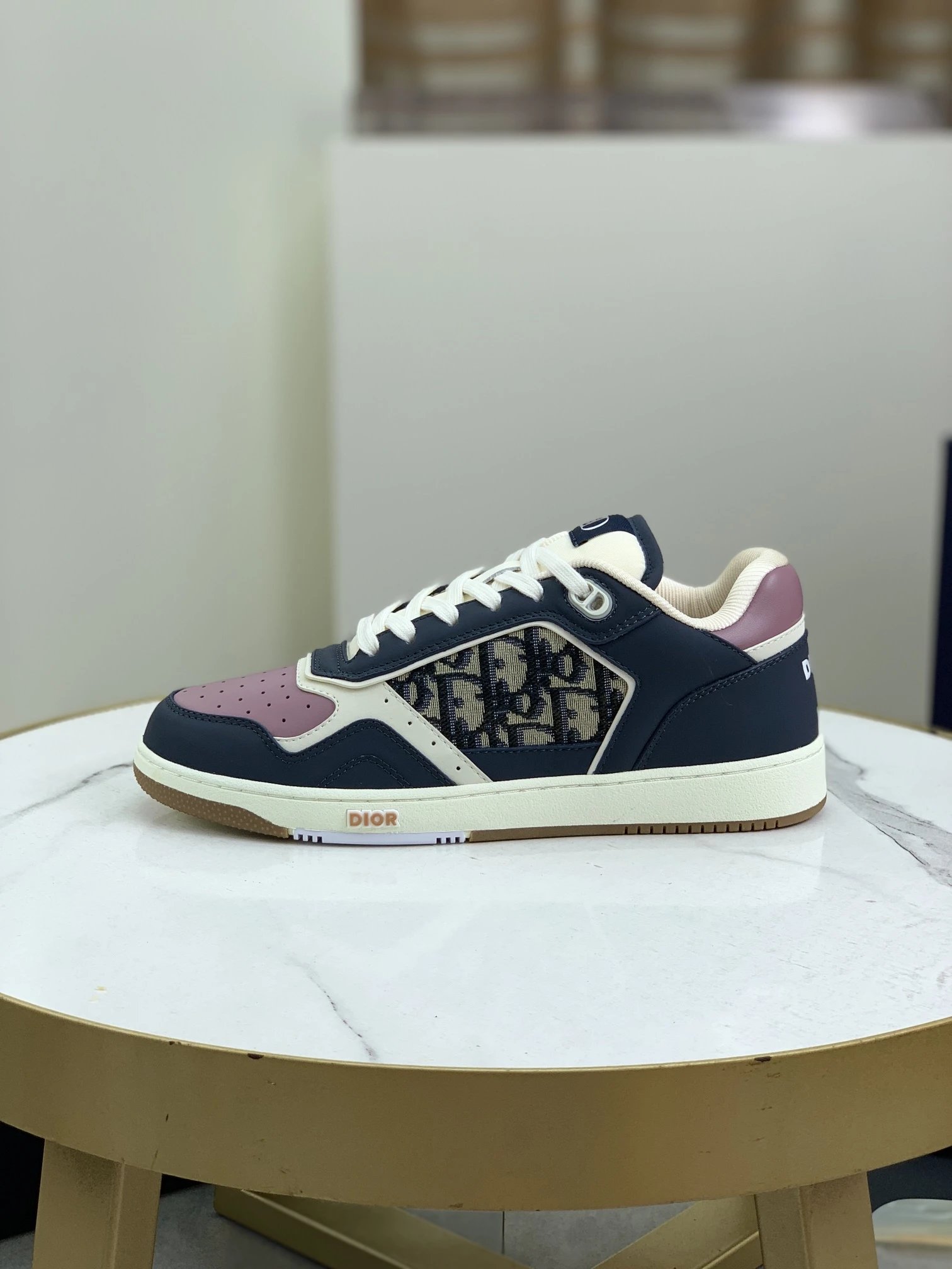 Dior B27 Navy Pink Men’s Leather Oblique Low Sneakers